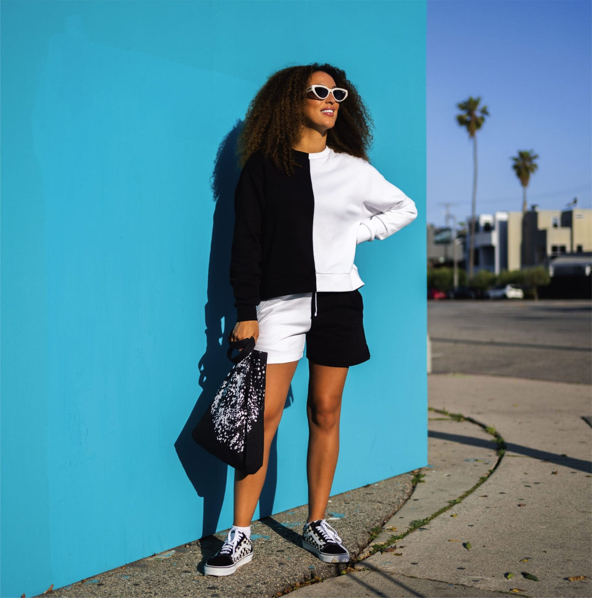 Colorblocked French Terry Crewneck Pullover - Black & White image 2