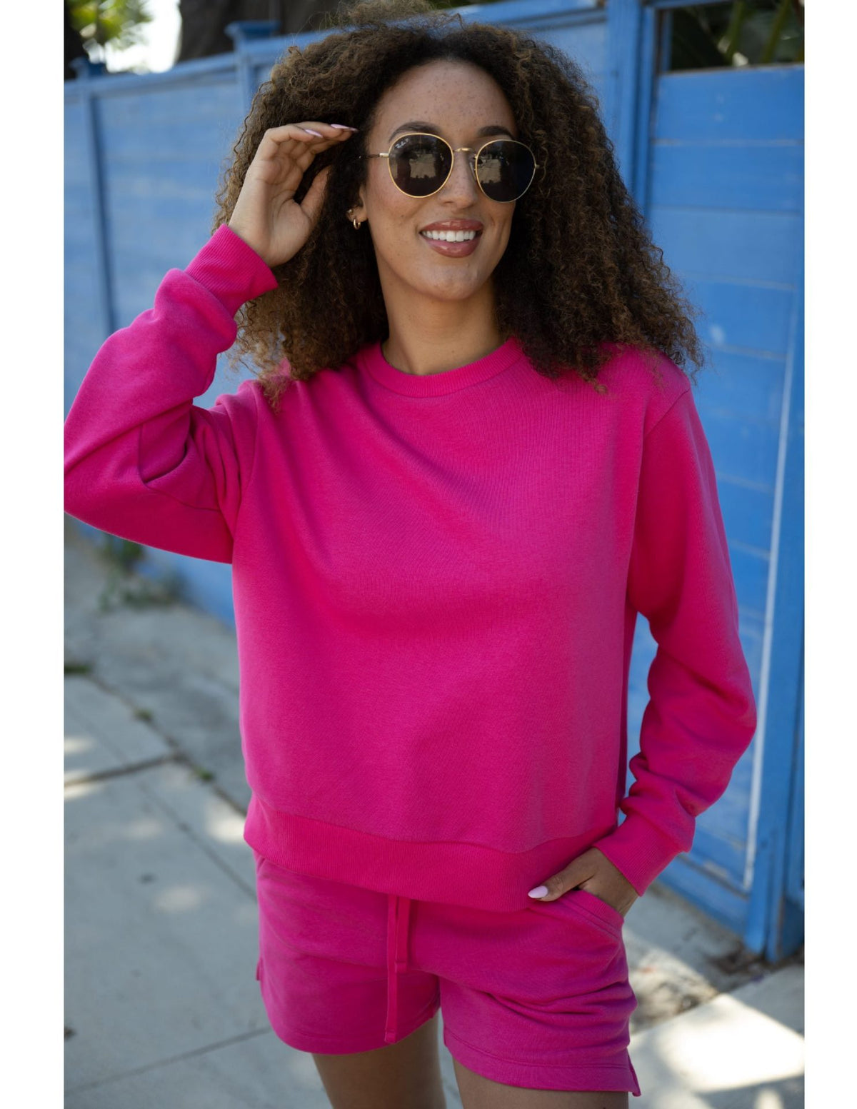Solid French Terry Crewneck Sweatshirt - Hot Pink image 2