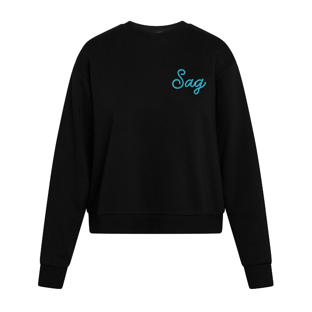 Sag Script Polished French Terry Crew Black Turquoise Embroidery image 0