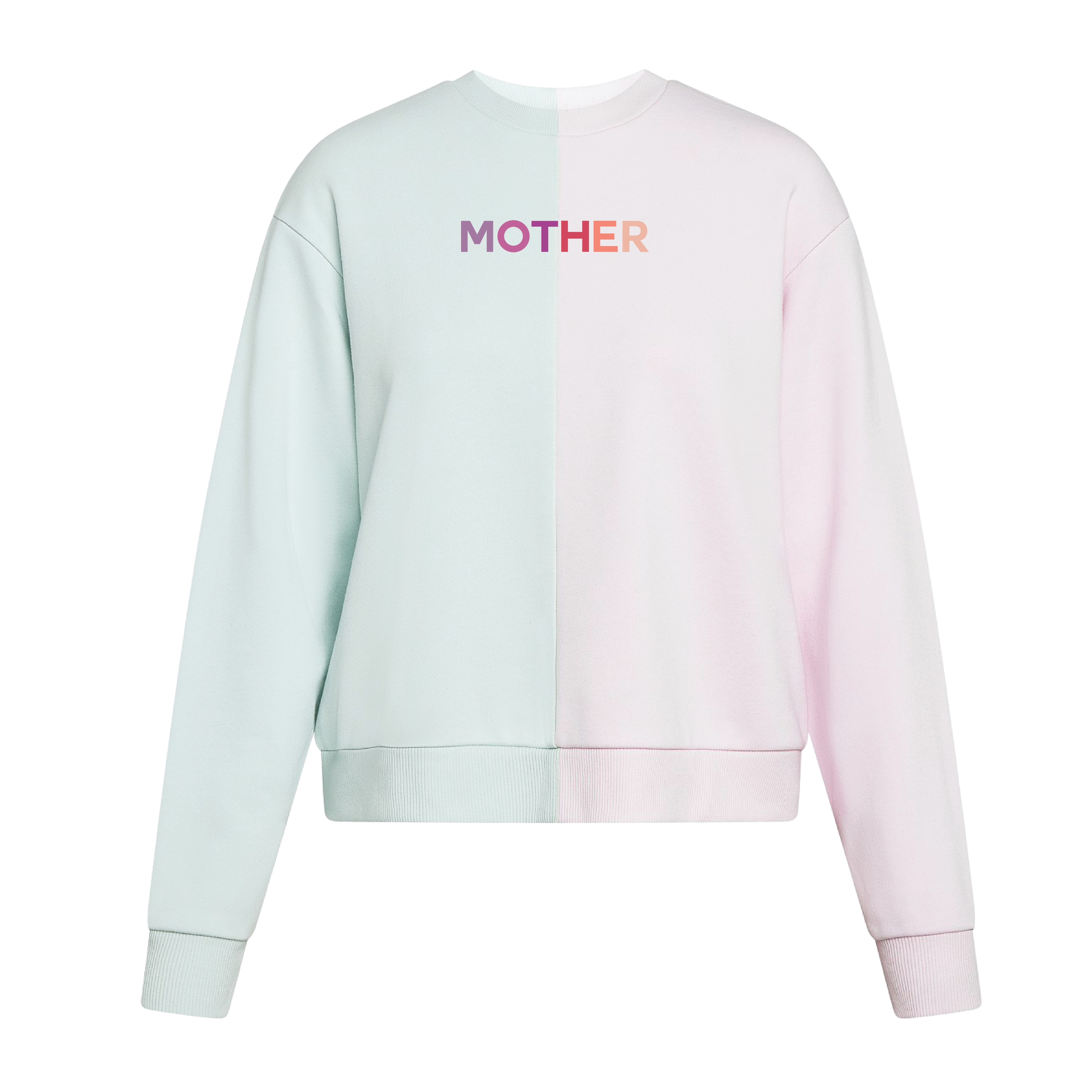 MOTHER Color-Block Polished French Terry Crew Pale Lavender & Pale Mint image 1