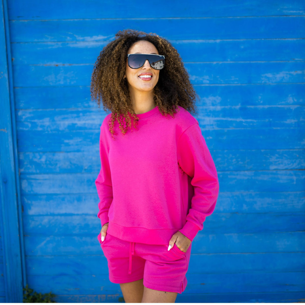 Solid French Terry Crewneck Sweatshirt - Hot Pink image 1
