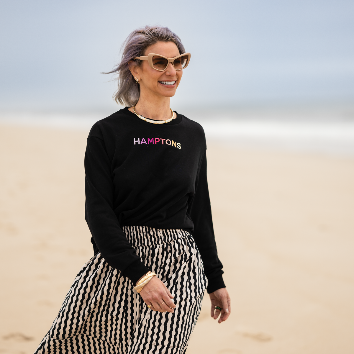 HAMPTONS Polished French Terry Crew Black <br /> Pink Shade image 4