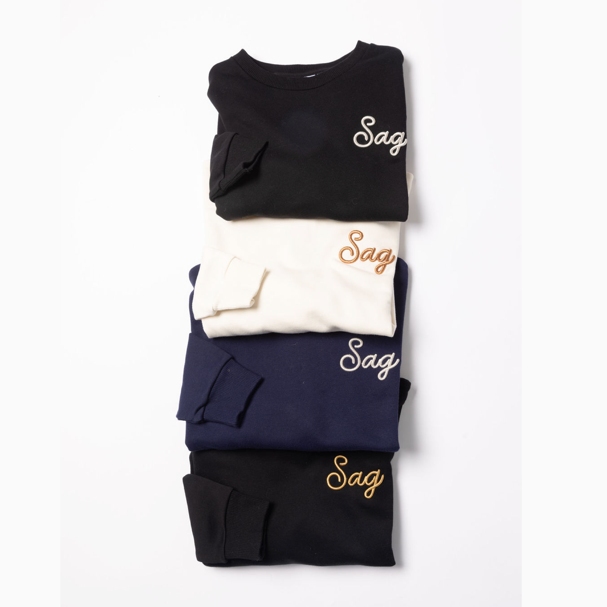 Sag Script Polished French Terry Crew Evening Blue Platinum Embroidery image 1