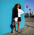Colorblocked French Terry Crewneck Pullover - Black & White image 2