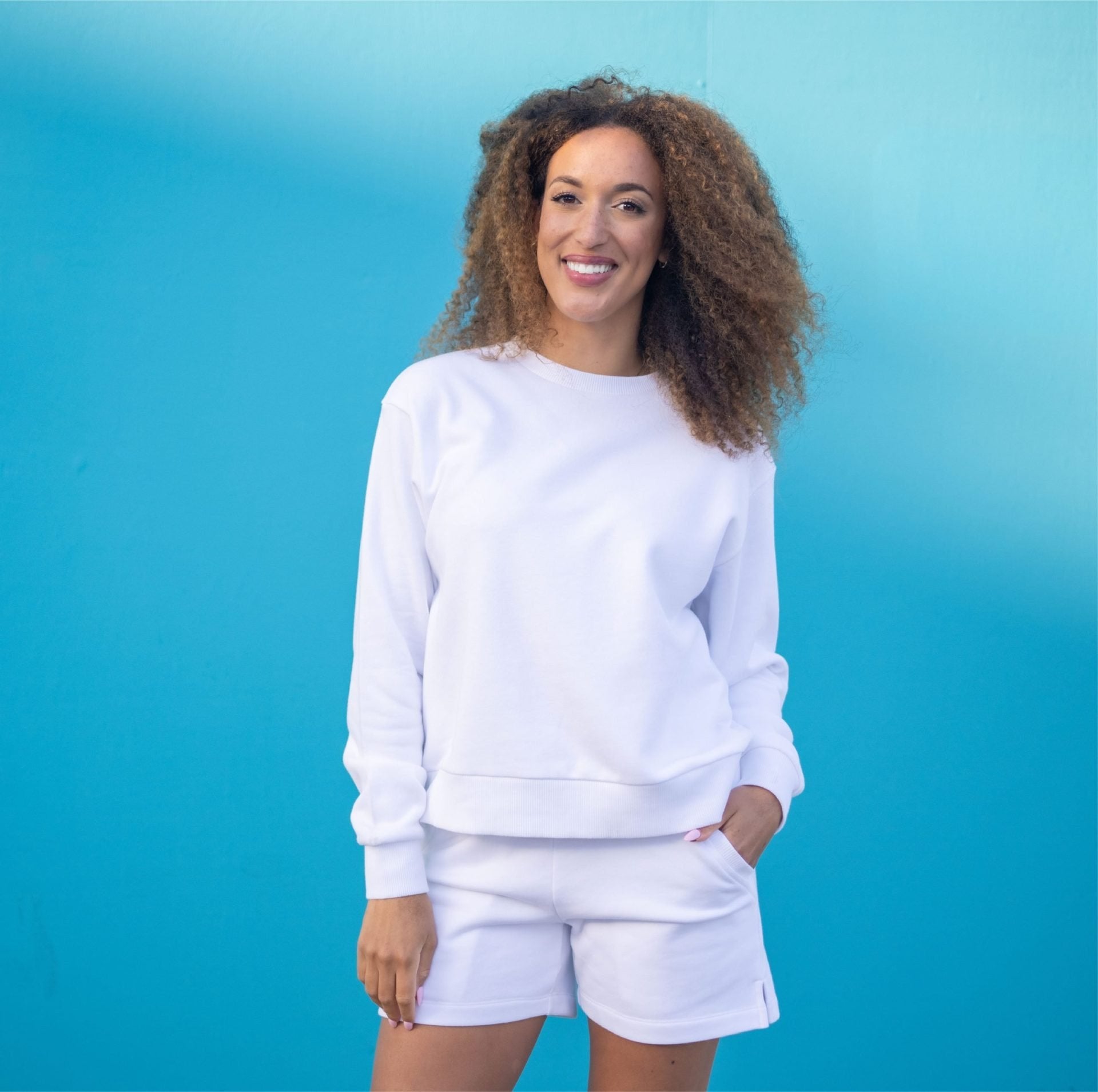 Solid French Terry Pocket Shorts - White image 1