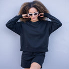 Solid French Terry Crewneck Sweatshirt - Black image 1