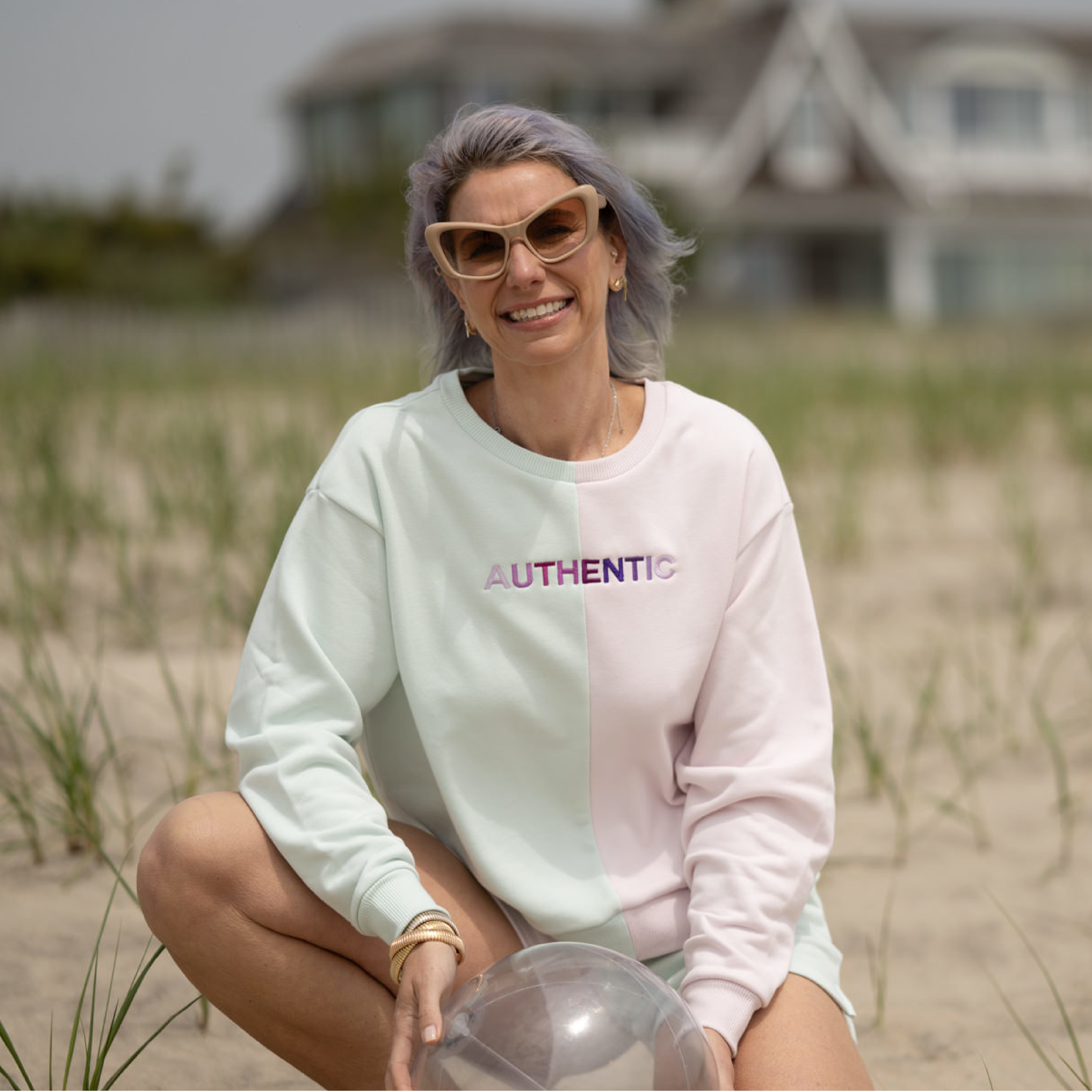 AUTHENTIC  Lavender-Mint Colorblocked Crew - Purple Shades image 0