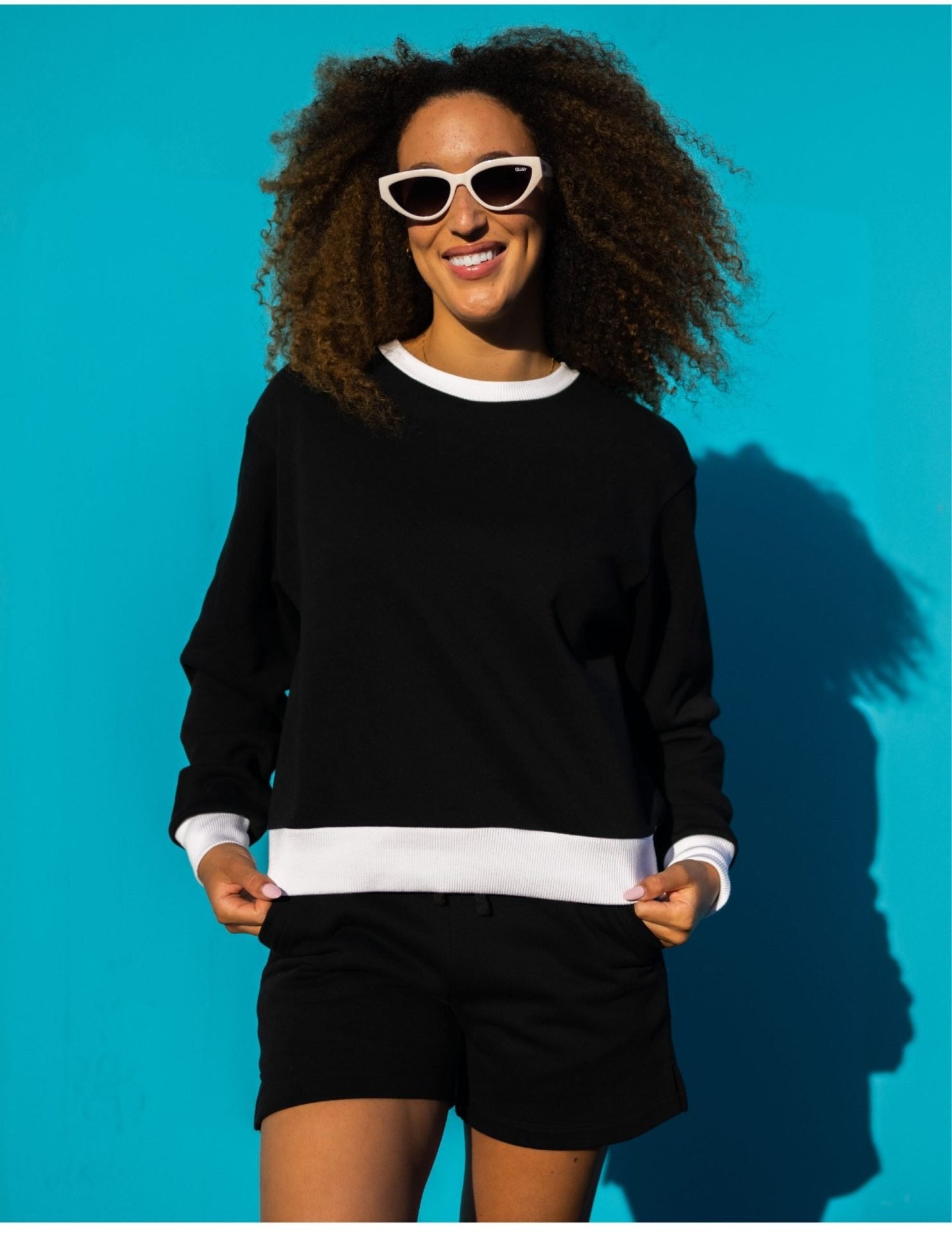 Black & White Contrast Trim French Terry Sweatshirt image 1