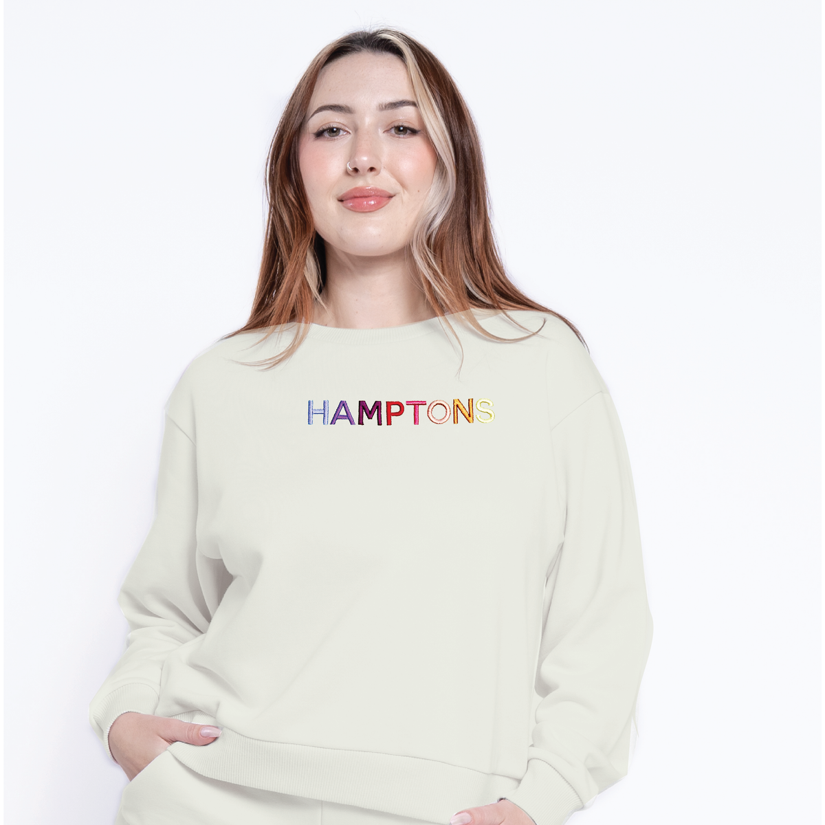 HAMPTONS Polished French Terry Crew White Sand<br /> Pink Shades image 1