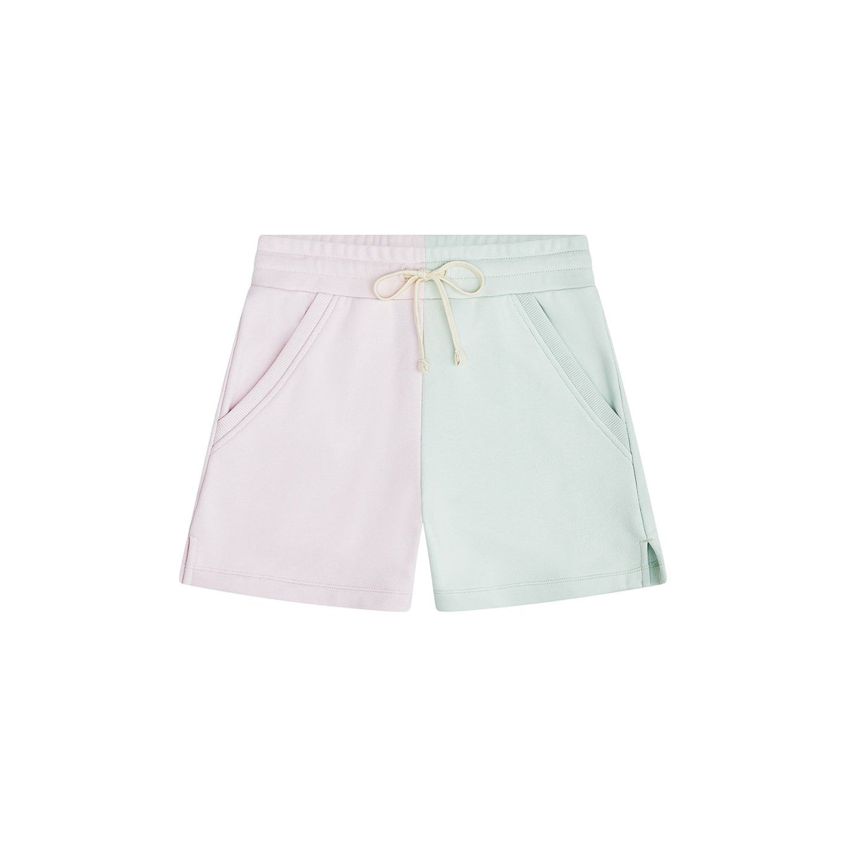 Colorblocked French Terry Shorts - Pale Mint & Pale Lavender image 0