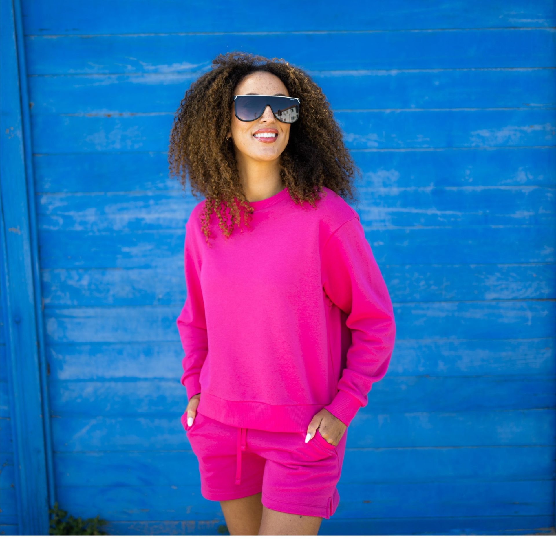 Solid French Terry Crewneck Sweatshirt - Hot Pink image 1